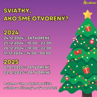 AKO SME OTVORENÝ CEZ SVIATKY? 🎄 Z dôvodu zmeny DPH a ročnej inventúre sa na nový rok uvidíme až dňa 03.01.2025....